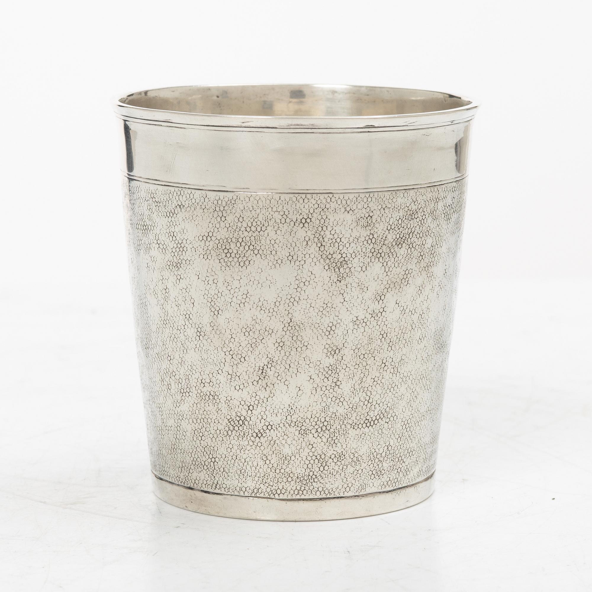 Cup, silver, so-called snake skin cup, unidentifiable marks, early 18th century.