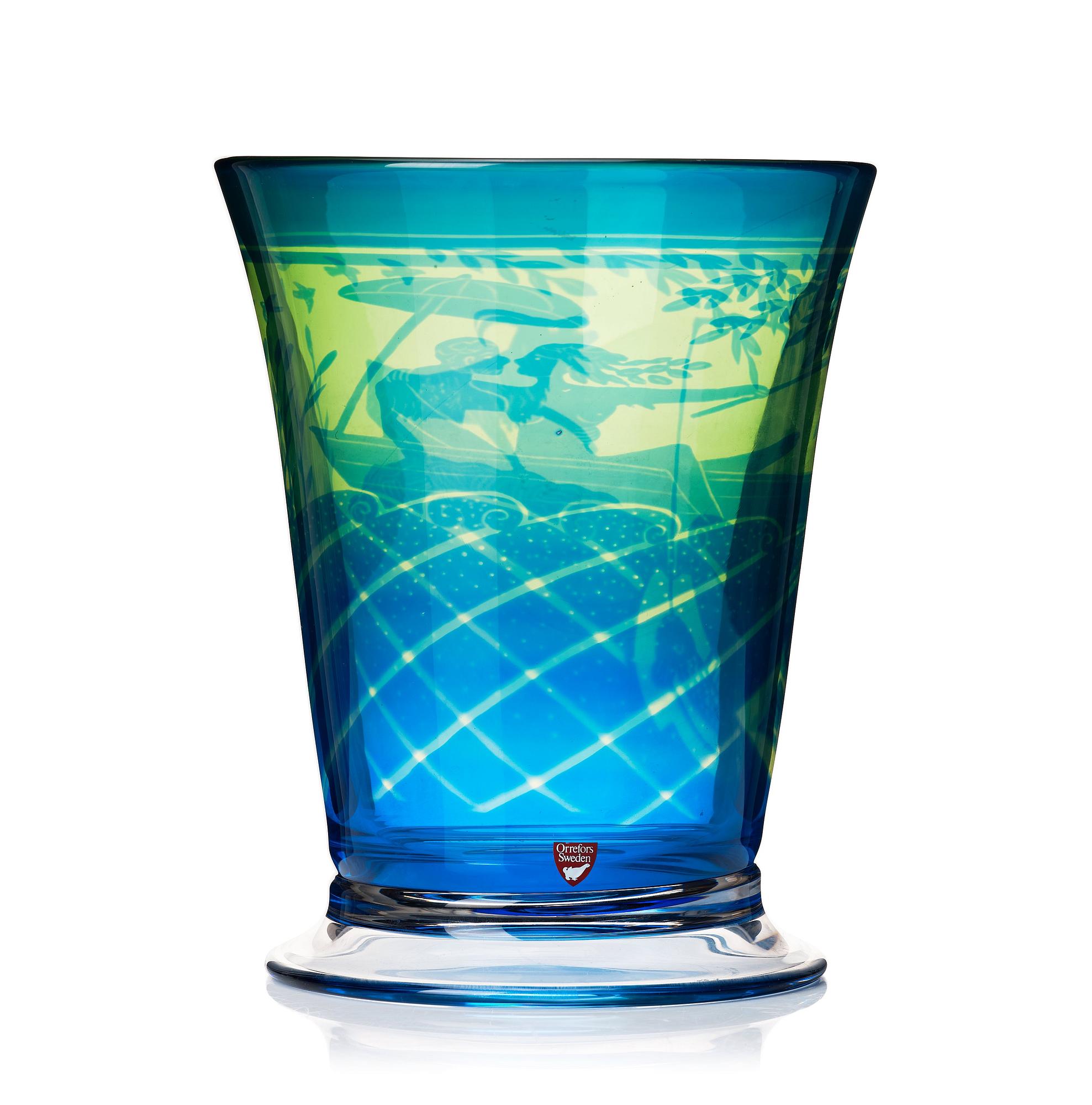 Gunnar Cyrén, a 'graal' glass vase, Orrefors, Sweden 1989.
