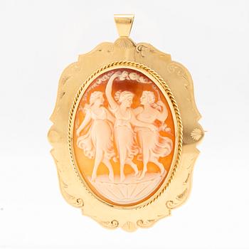 Brooch/Pendant 18K gold with carved shell cameo, Albin Sandberg, Bjärnum 1947.