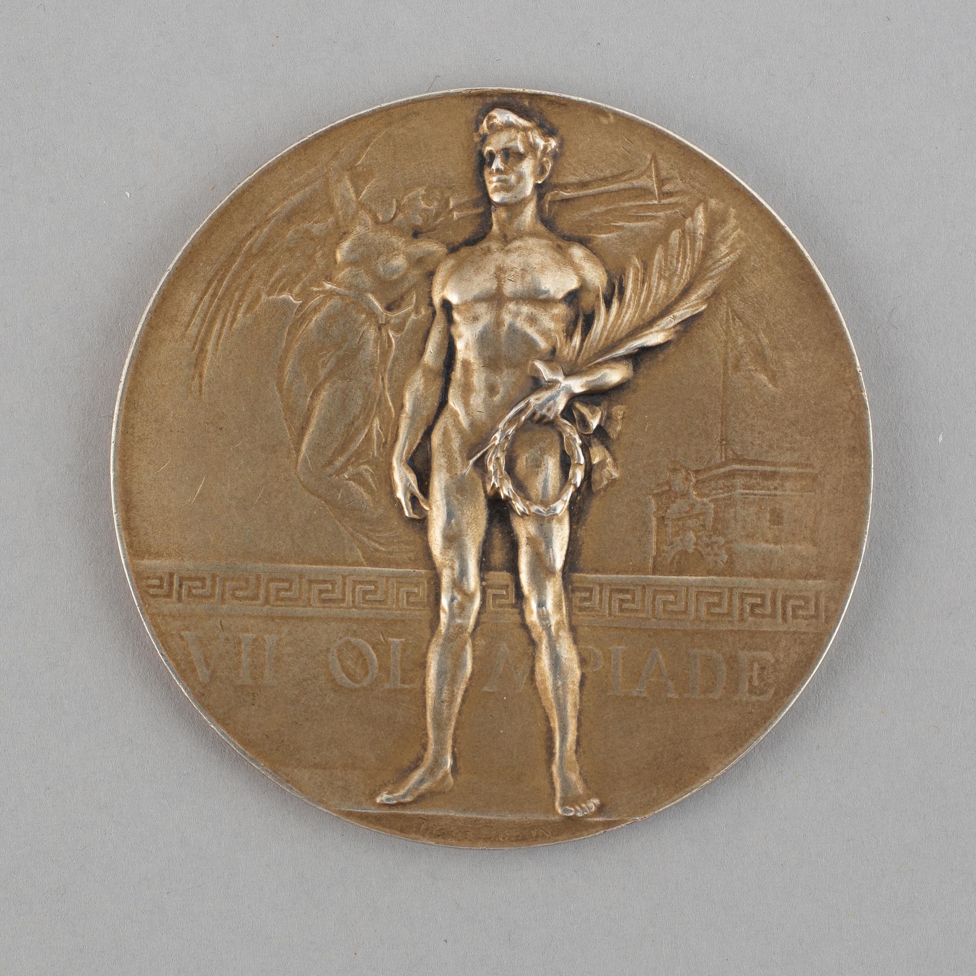 Olympic Winner Medal, Antwerp 1920, gilt silver, Coosemans Bruxelles.