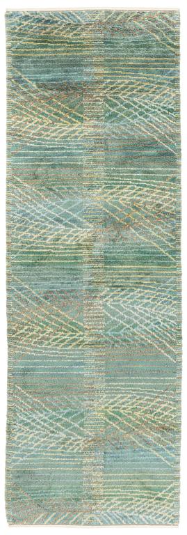 Barbro Nilsson, a runner, "Marina, grön", knotted pile, ca 469 x 158 cm, signed AB MMF BN.