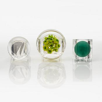 Siv Lagerström, three rings, acrylic plastic. Engraved works from the 1970s.