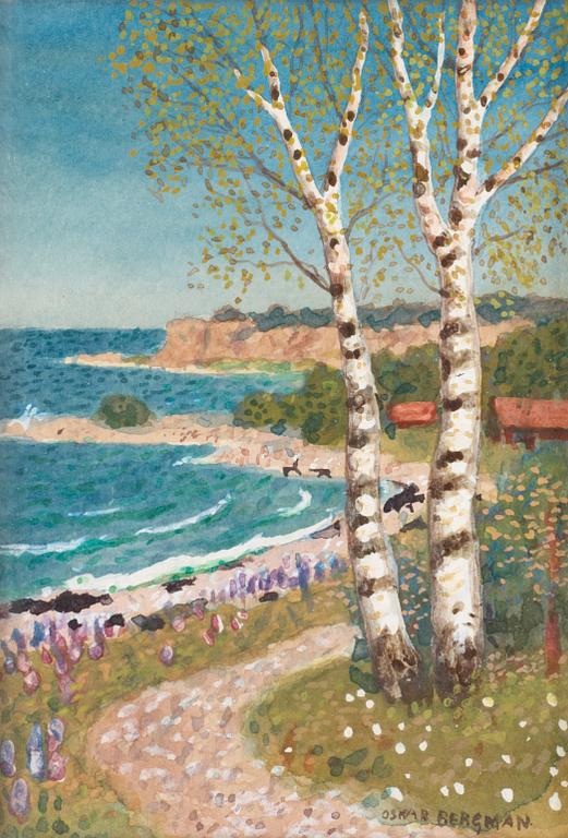 Oskar Bergman, Coastal scene with birch trees.