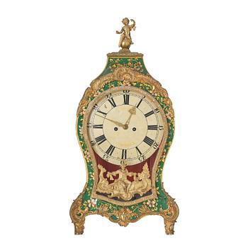 A rococo painted and gilt-brass mounted mantel clock by P. Ernst (watchmaker in Stockholm 1753-84).