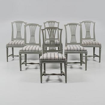 Six late Gustavian late 18th century chairs.