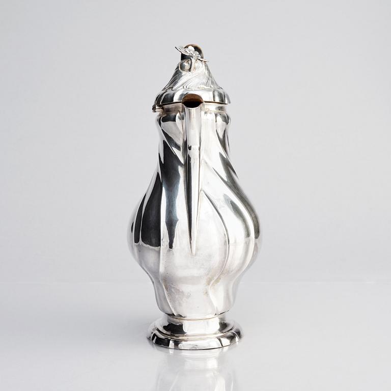 A Swedish Rococo mid 18th century silver coffee-pot, mark of Per Schotte, Skänninge 1763.
