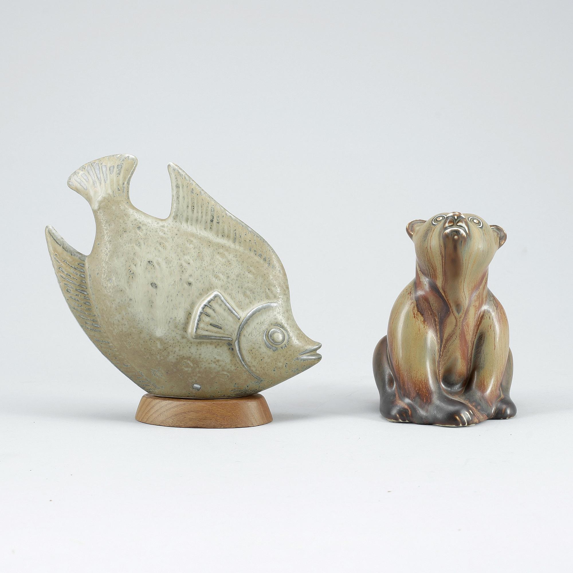 DJURFIGURINER, 2 st, stengods, Gunnar Nylund, Rörstrand.