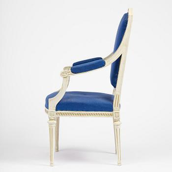 A gustavian officials open back armchair, Stockholm, late 18th century.
