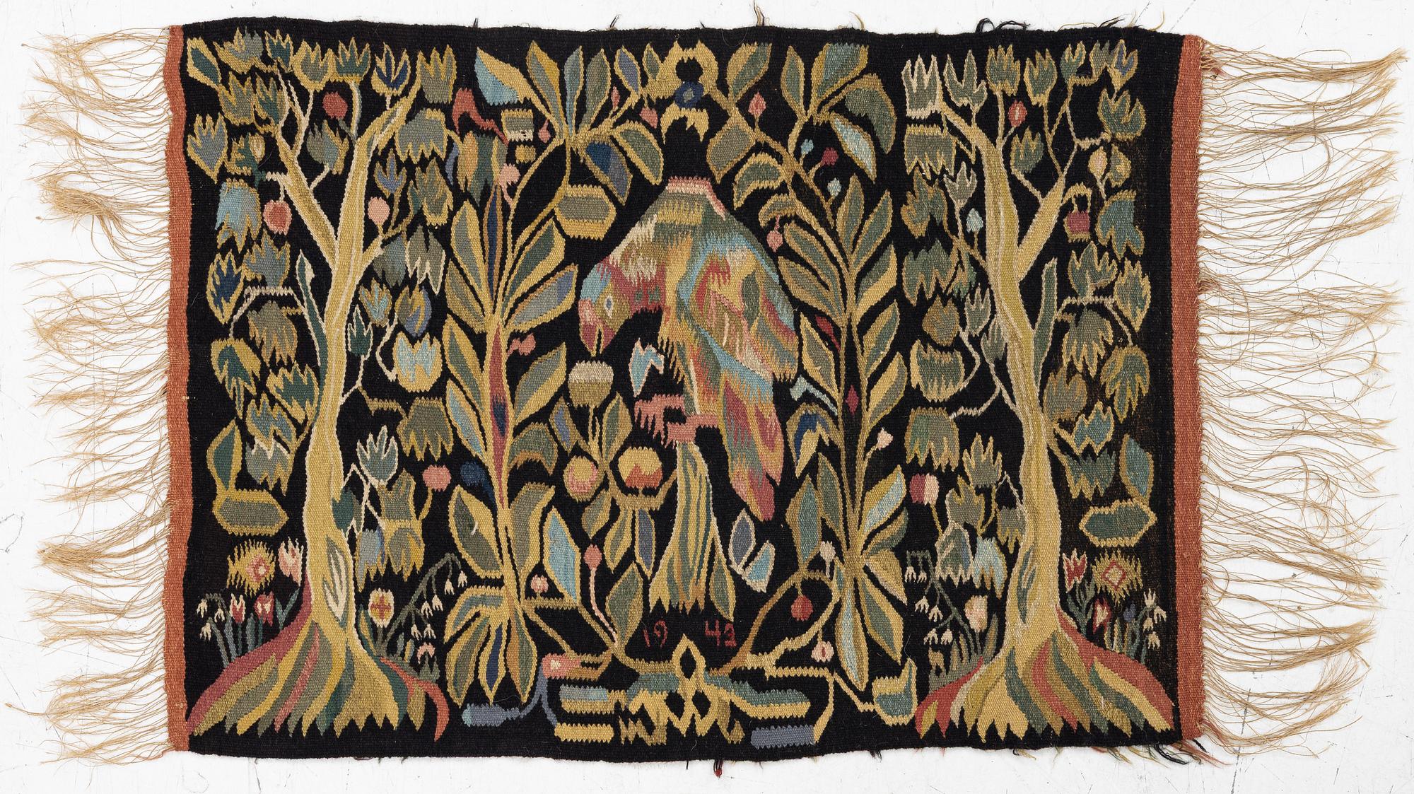 Textile, folk art, embroidered, dated 1943. ca 80 x 53.