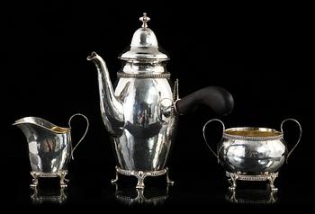 KAFFESERVIS, 3 delar, silver, T. Kullander, 1941. Tot ca 1000 g.