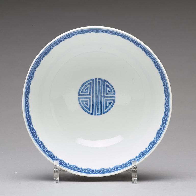 A blue and white Chinese bowl, presumably Republic, with Qianlong mark.