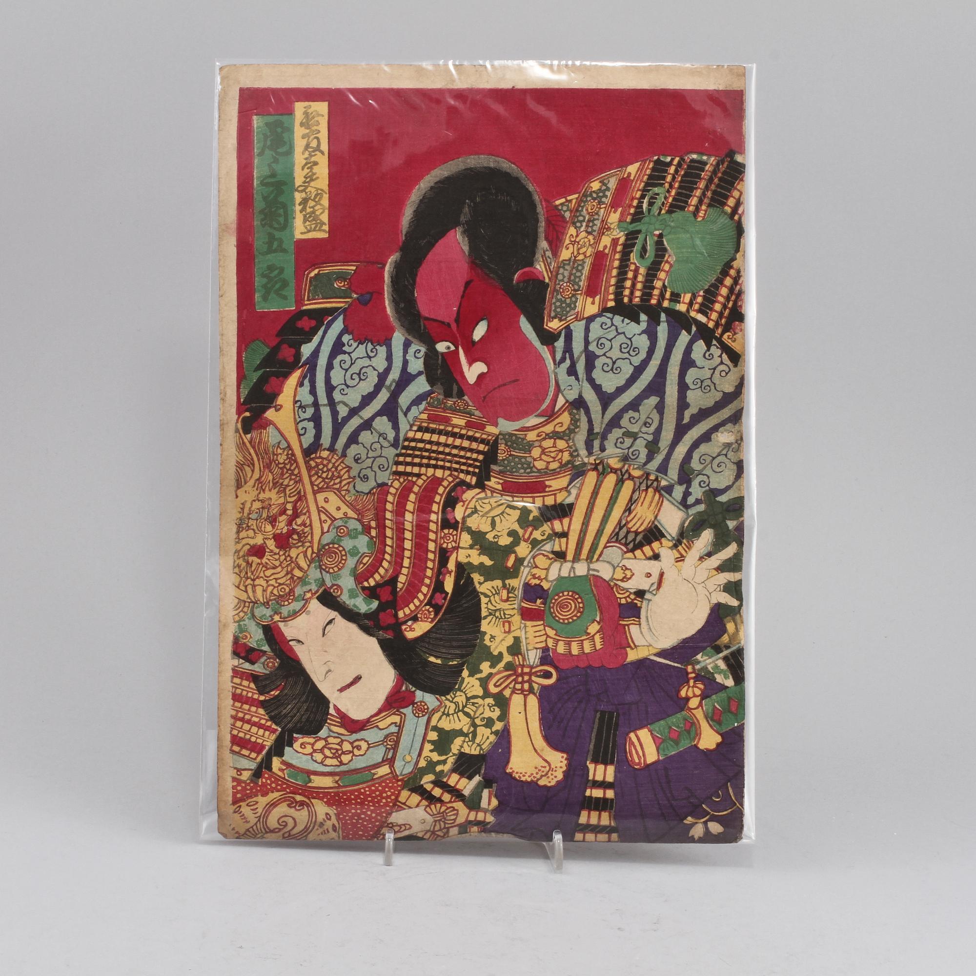 TRÄSNITT, 4 st, b la troligen Kunisada III, Japan, 1800/1900-tal.