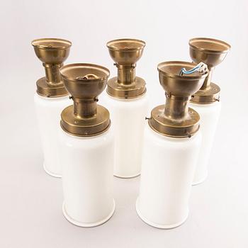 A set of five 1930s glass ceiling lamps.