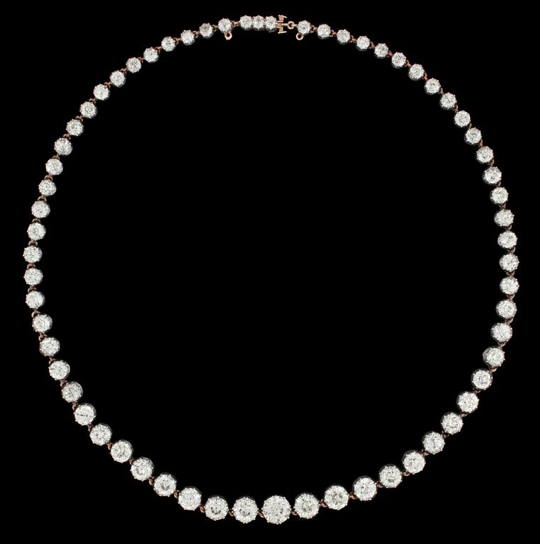 COLLIER, gammalslipade diamanter, tot. ca 20 ct.