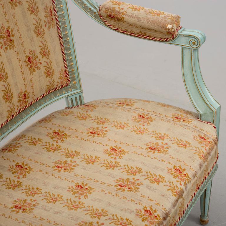 SOFFA och  STOLAR 6 st, gustaviansk stil, 1900-tal.