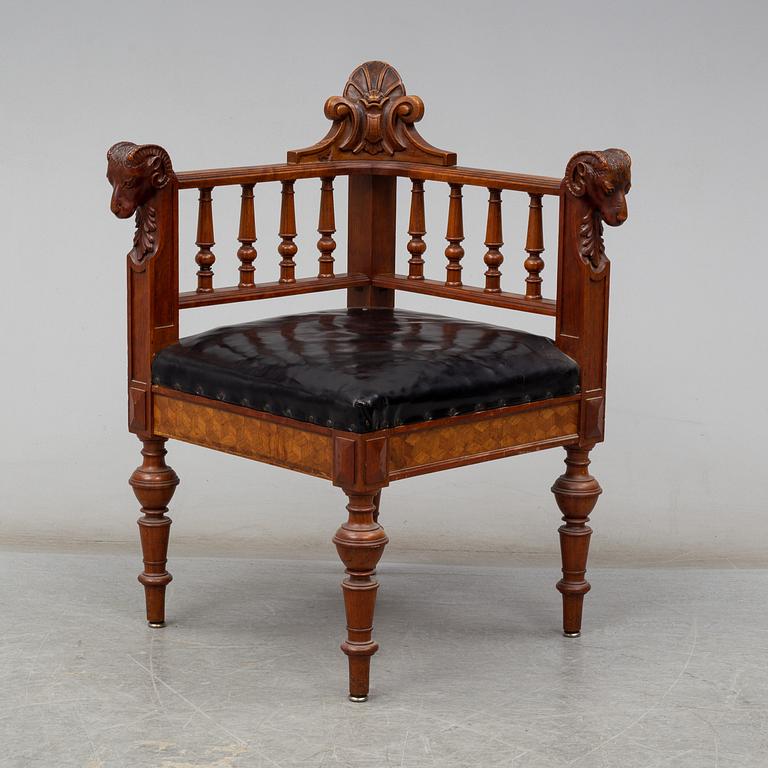 A late 19th century writing desk and armchair.