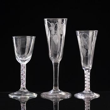 A group of six odd ale glasses, England, 18th Century.