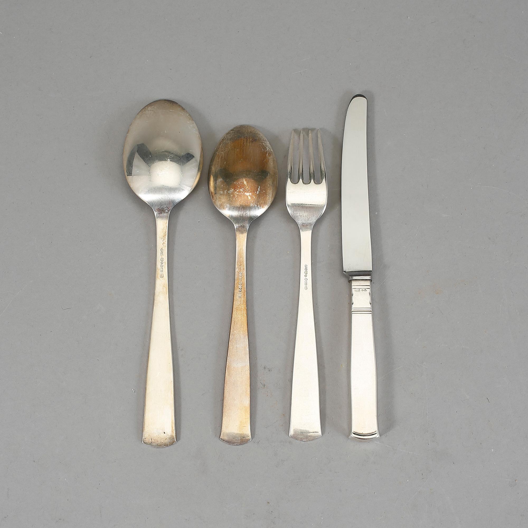 MATBESTICKSSERVIS, 45 delar, silver, "Rosenholm". Bl a GAB Stockholm 1957. Tot ca 2030 g.