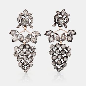 771. A PAIR OF EARRINGS set with rose-cut diamonds.