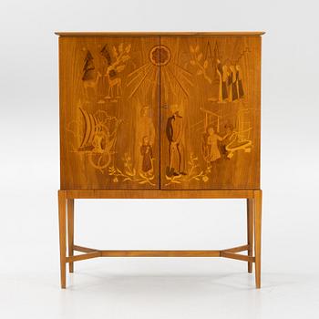 Erik Matsson, a walnut-veneered cabinet, Mjölby Intarsia, 1940's/50's.