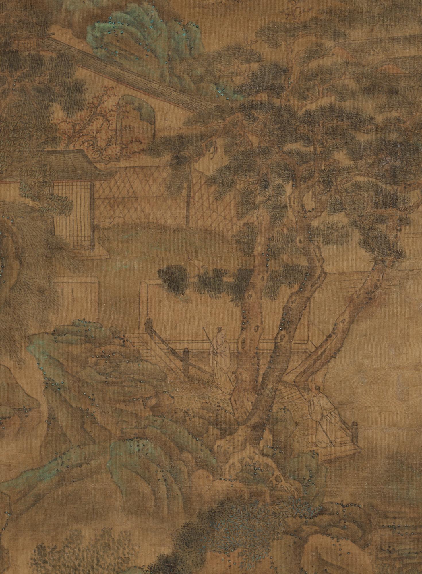 A hanging scroll of a landscape in the style of  Wen Zhengming (1470-1559), Qing Dynasty, presumably 18/19th Century.