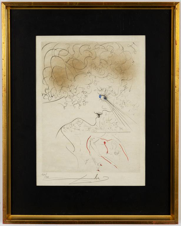 Salvador Dali, coloured drypoint etching, signed and numbered 120/145.