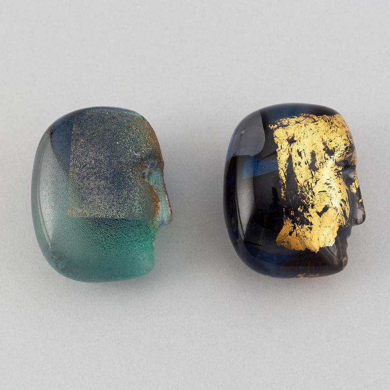 Bertil Vallien, two glass sculptures 'Brains', Kosta Boda.