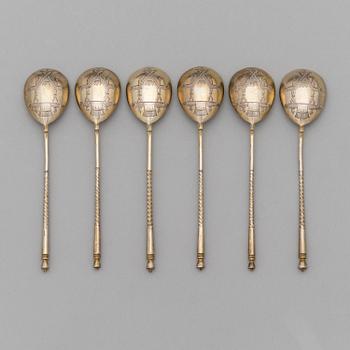 A set of six parcel-gilt spoons, Moscow, Russia 1882-1889.