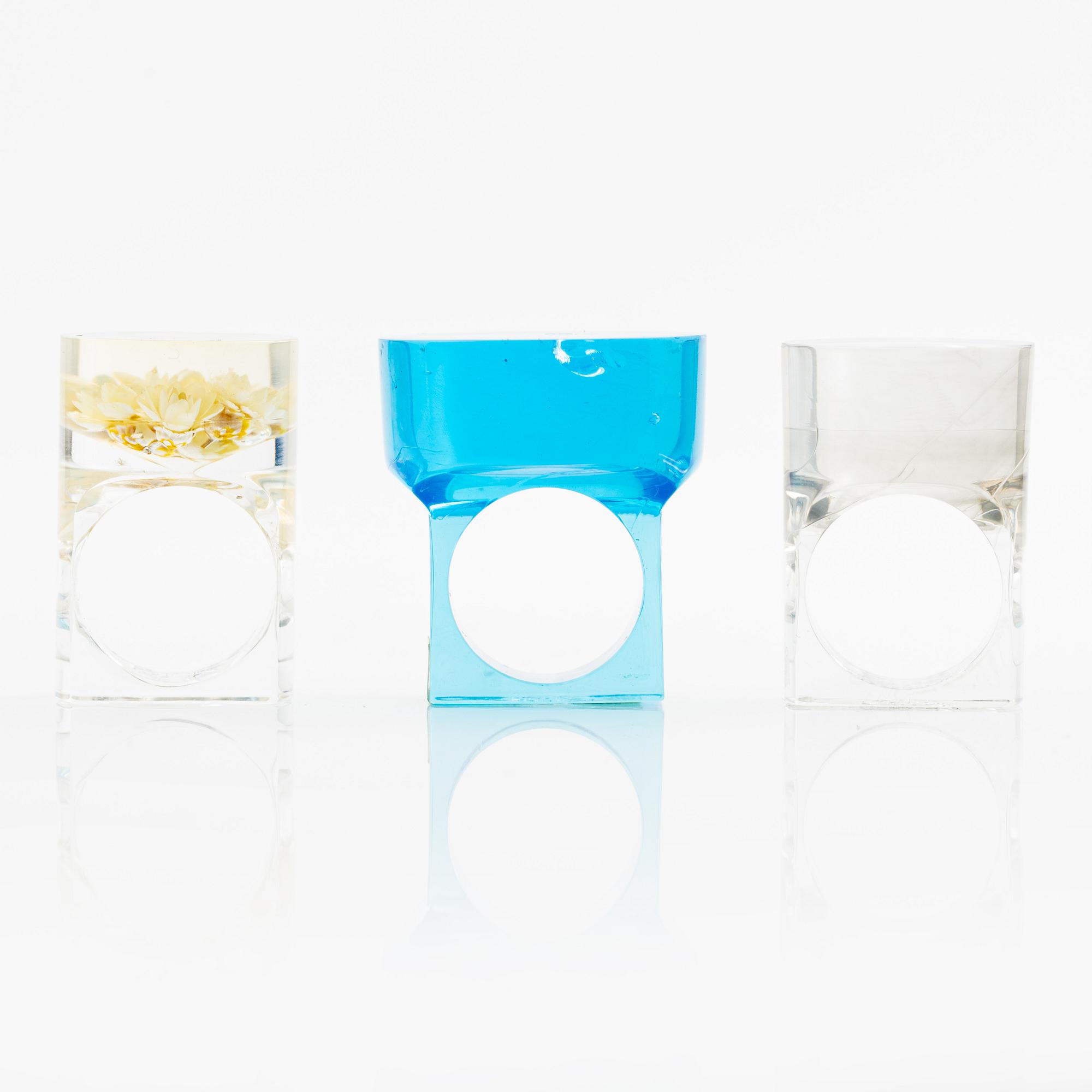 Siv Lagerström, three acrylic rings, 1970s.
