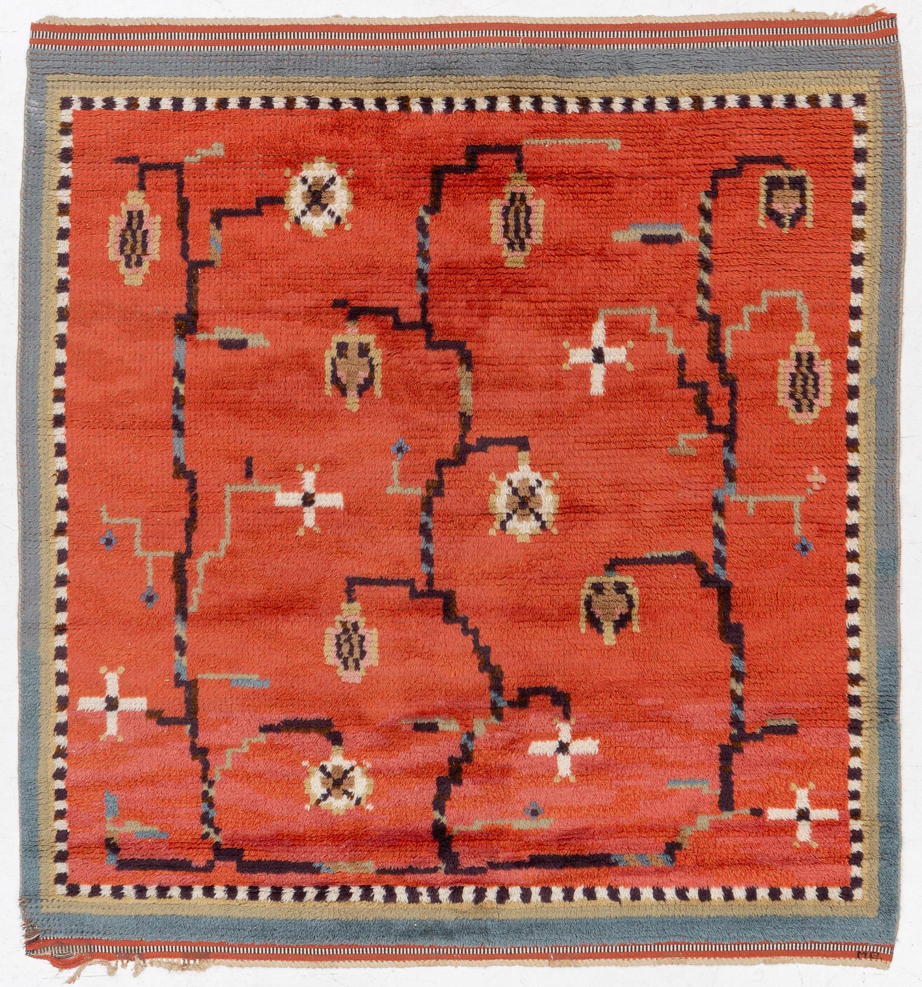 Märta Gahn, rug, knotted pile (rya), c 159 x 150 cm, signed MG.