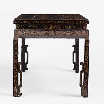 A Chinese painted black lacquer low table, Qing dynasty.