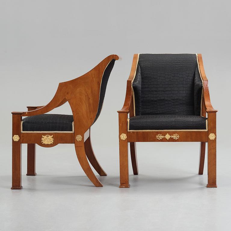 A pair of Swedish Empire armchairs, Stockholm, first half of the 19th century.