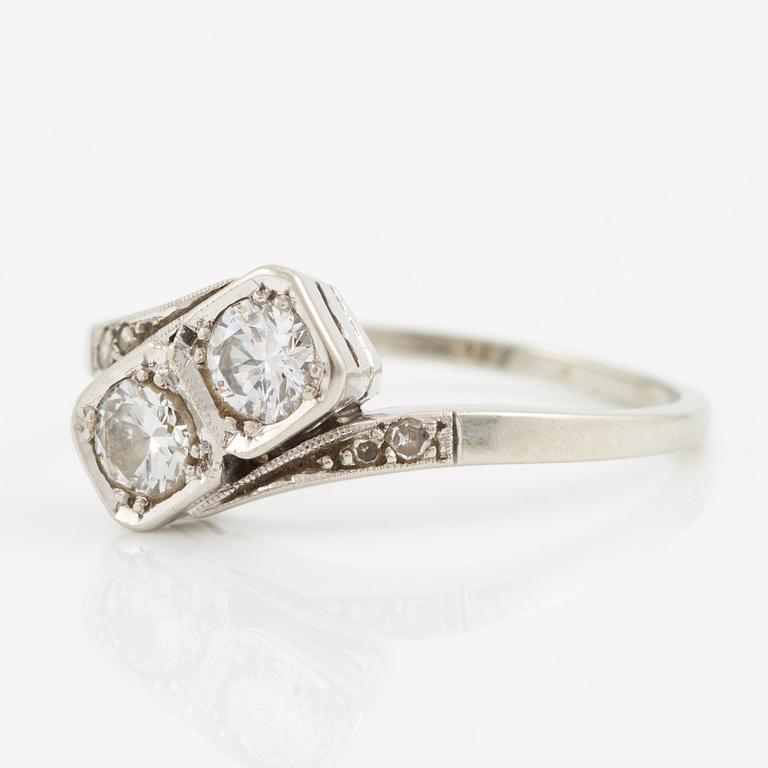 Ring 18K white gold set with round brilliant-cut and eight-cut diamonds.