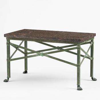 A table with Swedish 'Orrlok' porhyry top, early 19th century on a later bronze stand.