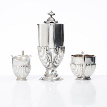 CG Hallberg, kaffeservis, 3 delar, silver, gustaviansk stil, Stockholm 1902.