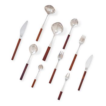 A Tias Eckhoff set of 104 pcs steel and palisander 'Opus' cutlery, Lundtofte, Denmark 1960's.