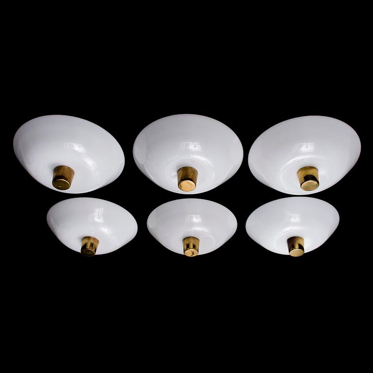 PAAVO TYNELL, A SET OF SIX CEILING-/WALL LIGHTS. Manufactured by Taito Oy. 1950s.