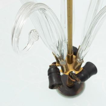 Nordiska Kompaniet, a Swedish Modern glass and brass ceiling light, 1940's.