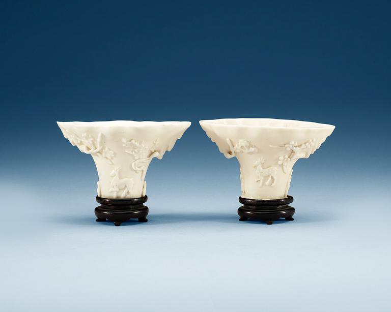 Two blanc de chine libation cups, Qing dynasty, Kangxi (1662-1722).