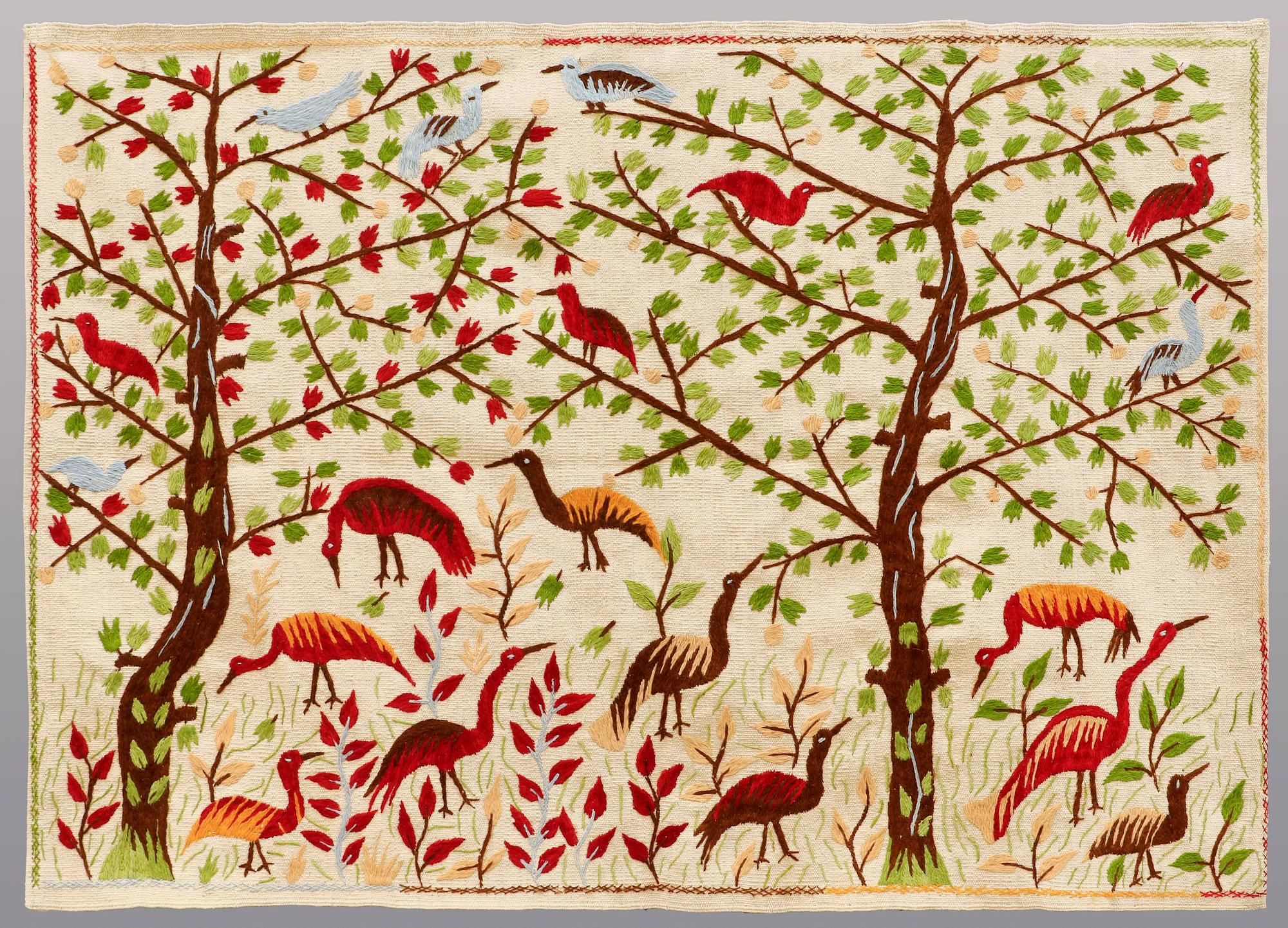 A RUG embroided flat weave, ca 171 x 121 cm.