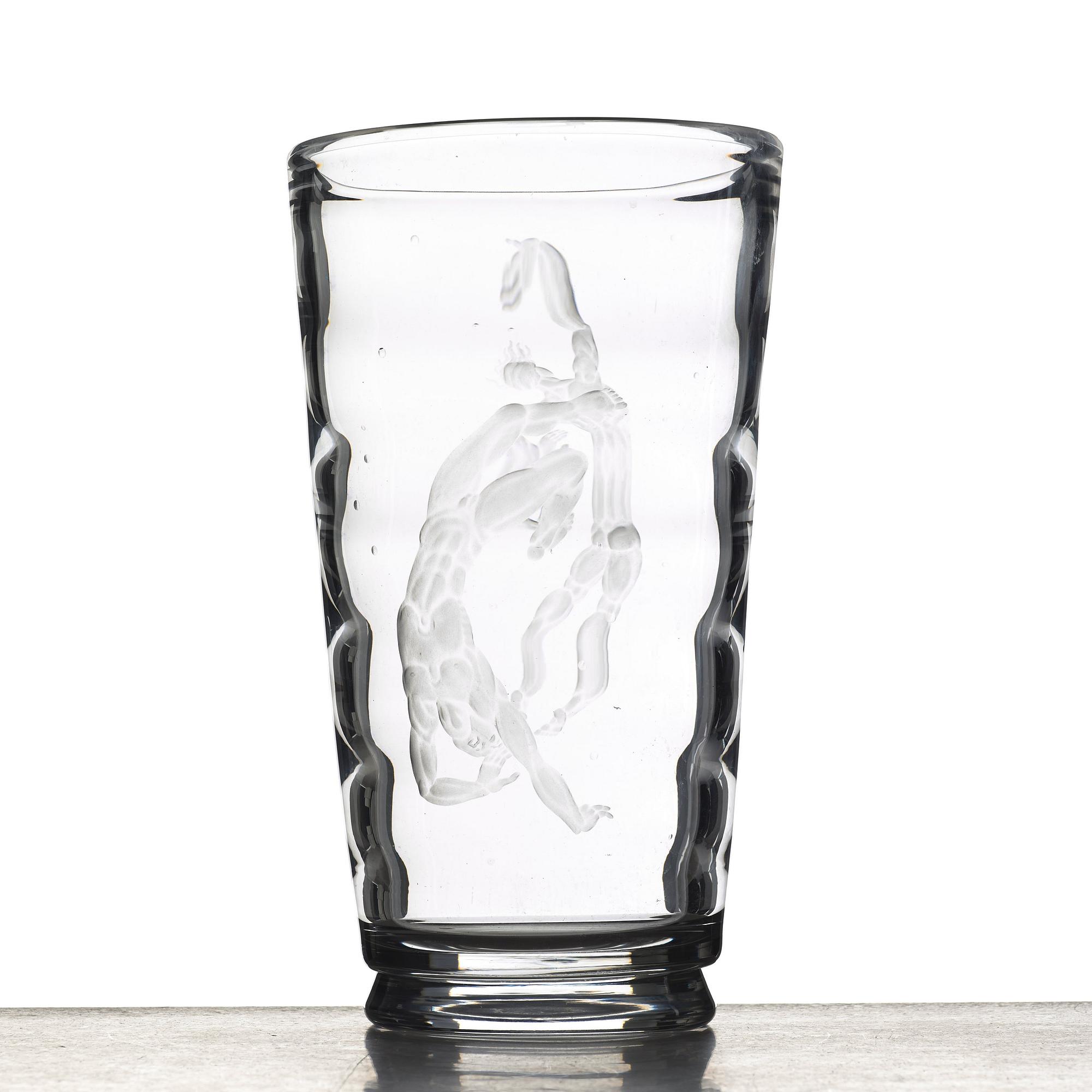 Vicke Lindstrand, an engraved "Pearl fisher" glass vase, Orrefors, Sweden 1956.