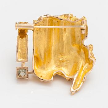 Björn Weckström, A 14K gold brooch "Aquarius" with an aquamarine. Lapponia 1969.