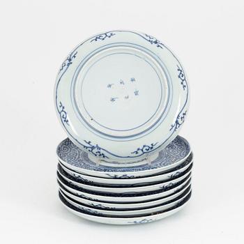 A set of eight Japanese blue and white dishes, Meiji period (1868-1912).,