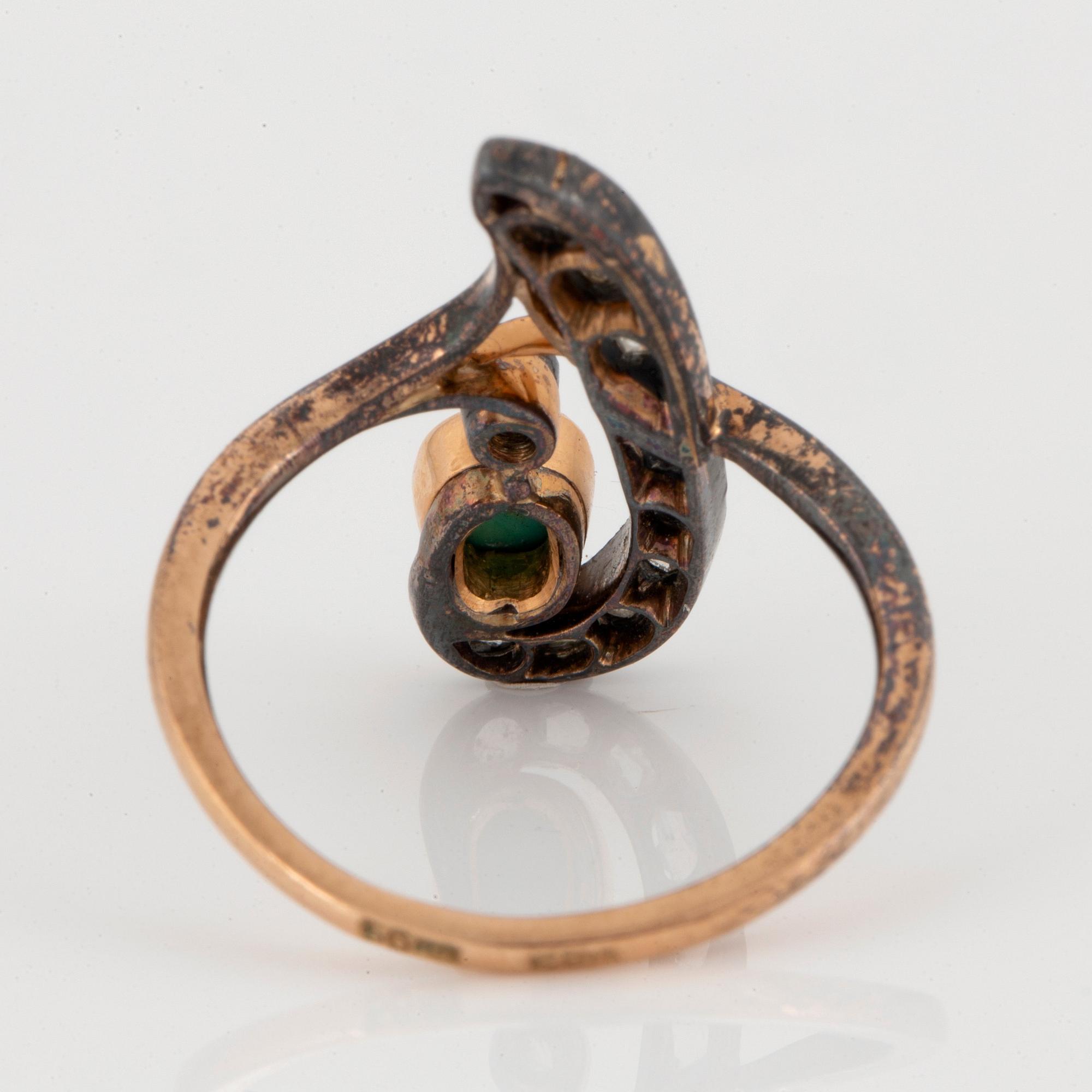 Fedor Lorie ring 14K guld och silver med en turkos och gammalslipade diamanter.