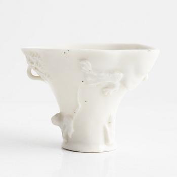 A Blanc de Chine libation cup, Qing dynasty, 18th century.