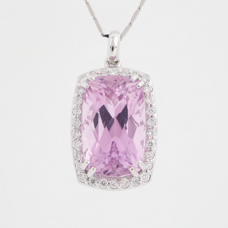 Kunzite and brilliant-cut diamond pendant.