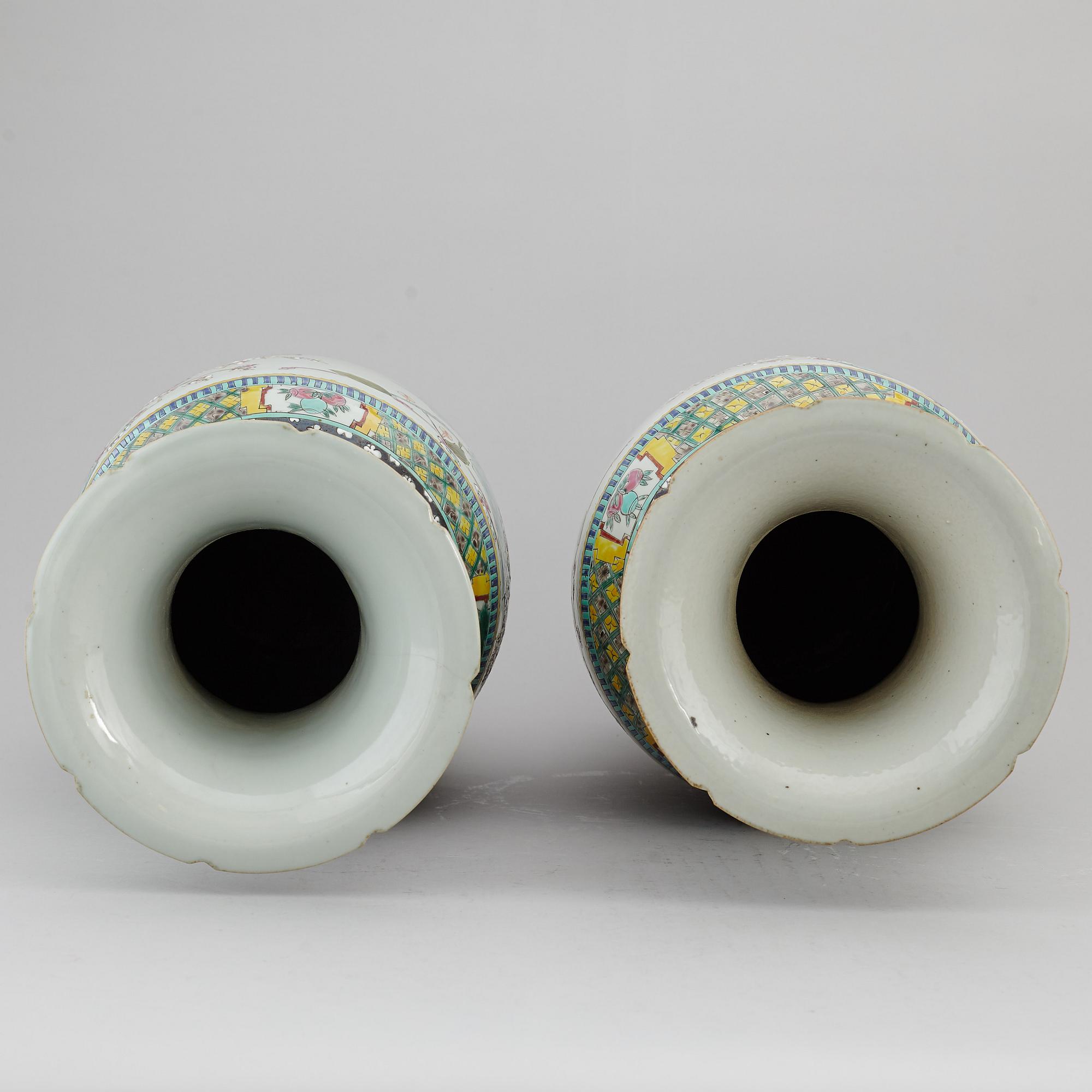 A pair of famille rose floor vases, 20th century.