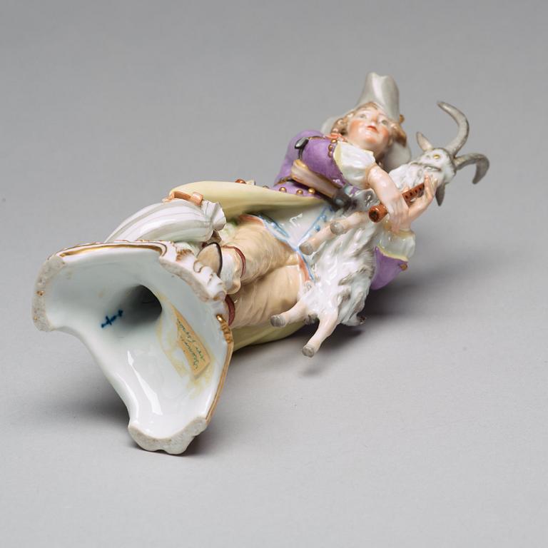 A Berlin porcelain figure of a man with a bagpipe in the shape of a goat, 18th Century.