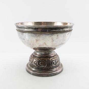 Skål på fot Jugend 1920-tal nysilver och glas.