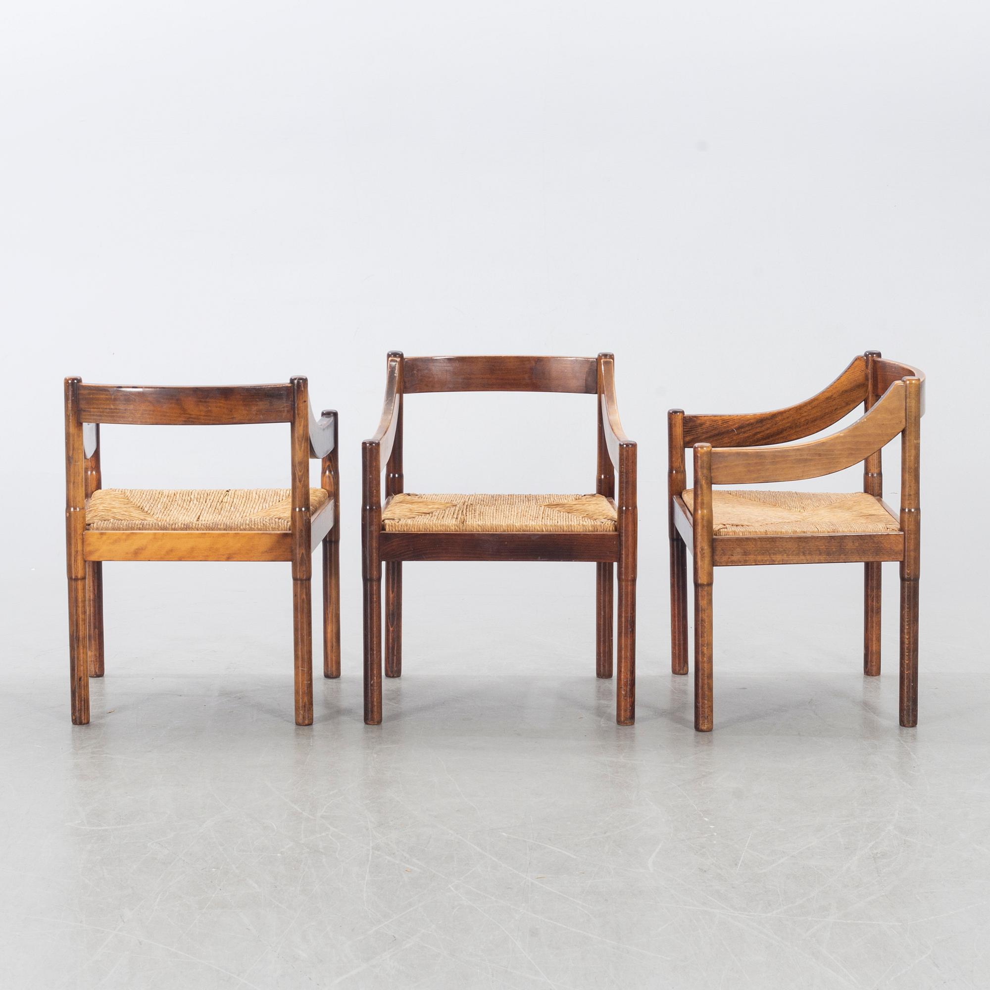 VICO MAGISTRETTI,  6 chairs, "Carimate", Italy.